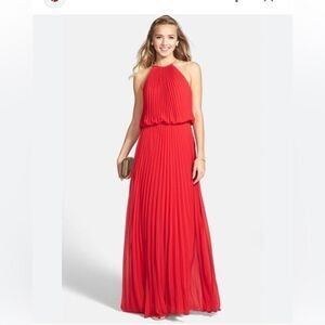 Xscape Red Maxi Pleated Halter Dress Size 4